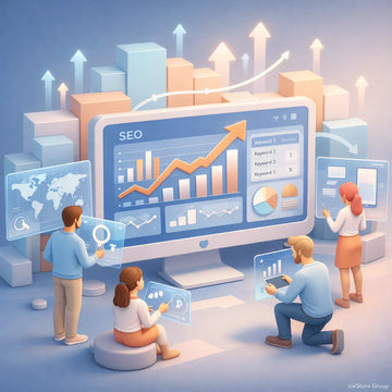 SEO analysis and store ranking growth on screen