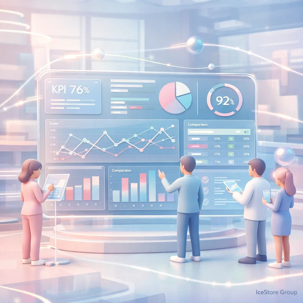 Team analyzing store metrics and KPIs